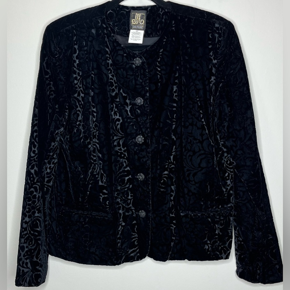 San Moire Black Textured Velvet Blazer